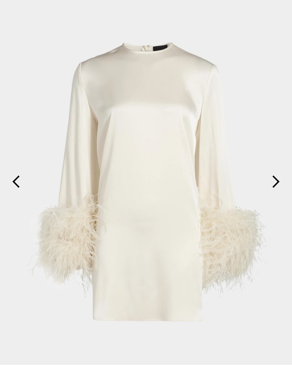 Ivory Feather-Cuff Long Sleeve Mini Dress